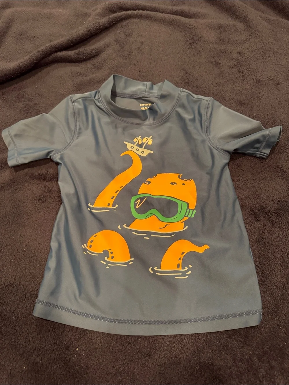 Carter's Gray Swim Rash Guard with Orange Octopus Graphic